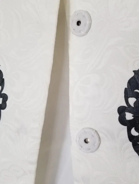 White Embroidered Jacquard Appliqué Cameo Overcoat with Black Motifs - Picture 3 of 4